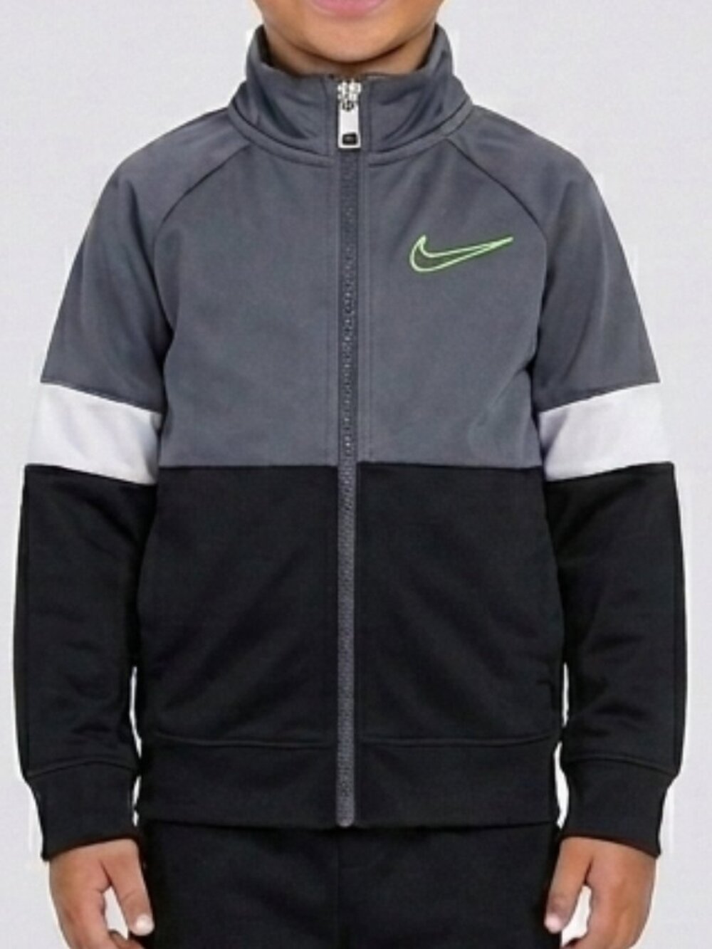 Nike Boys Full Zip Track Jacket 4/5Y Gray Black Swoosh